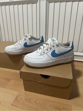White and Blue Kids Air Force ones